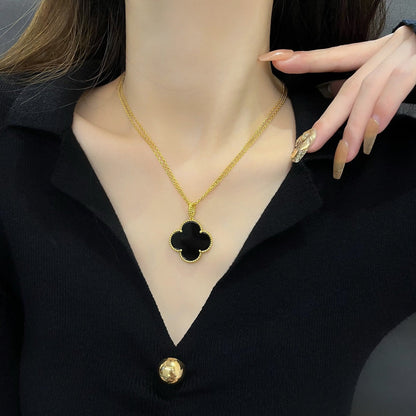 [Olivia JW]CLOVER 25MM NECKLACE GOLD ONYX