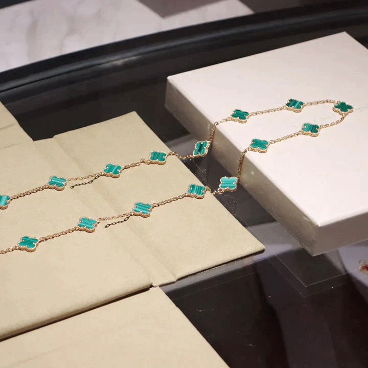 [Olivia JW]CLOVER 20 MOTIFS MALACHITE GOLD