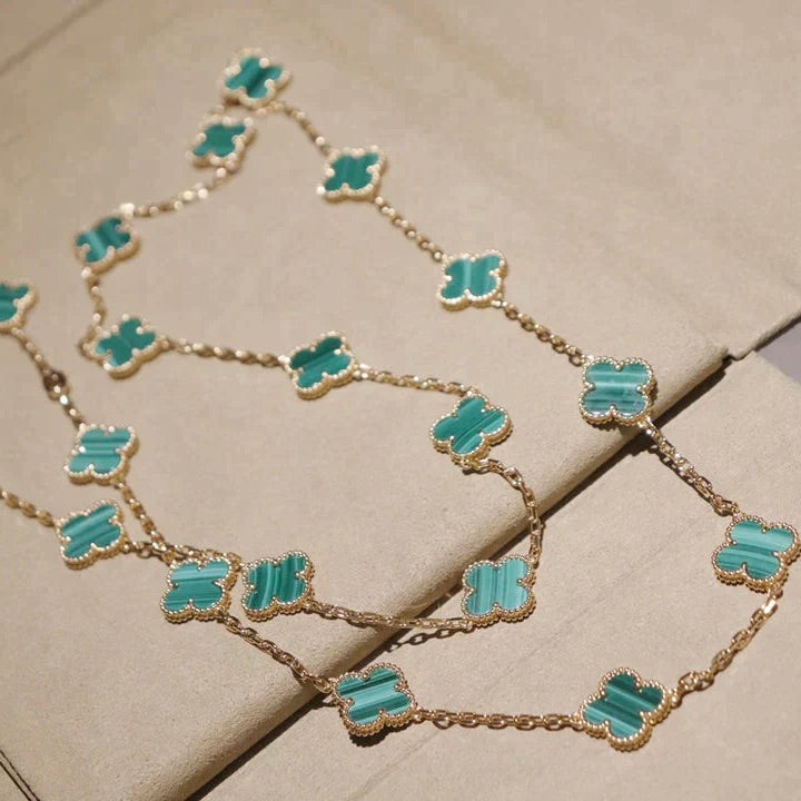 [Olivia JW]CLOVER 20 MOTIFS MALACHITE GOLD
