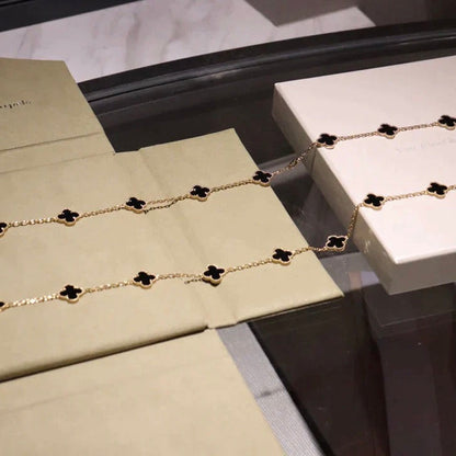 [Olivia JW]CLOVER 20 MOTIFS ONYX NECKLACE