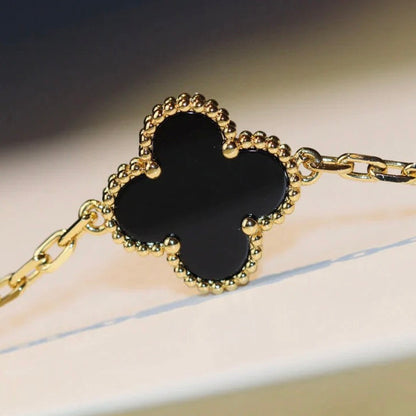 [Olivia JW]CLOVER 20 MOTIFS ONYX NECKLACE