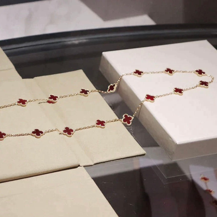 [Olivia JW]CLOVER 20 MOTIFS CARNELIAN NECKLACE