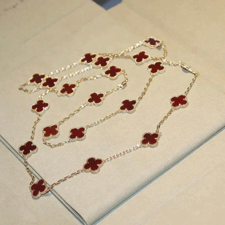 [Olivia JW]CLOVER 20 MOTIFS CARNELIAN NECKLACE