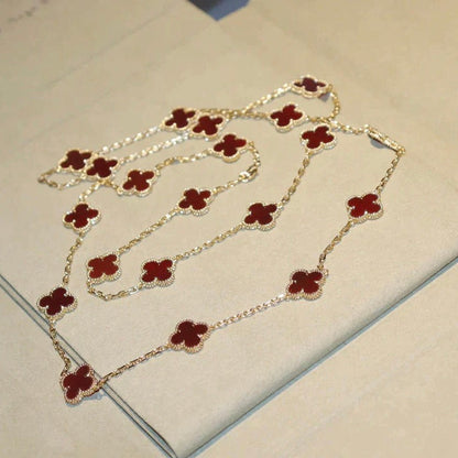 [Olivia JW]CLOVER 20 MOTIFS CARNELIAN NECKLACE