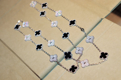 [Olivia JW]CLOVER 20 MOTIFS ONYX DIAMOND SILVER