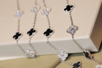 [Olivia JW]CLOVER 20 MOTIFS ONYX DIAMOND SILVER
