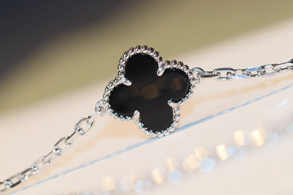 [Olivia JW]CLOVER 20 MOTIFS ONYX DIAMOND SILVER