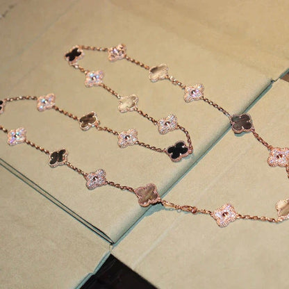 [Olivia JW]CLOVER 20 MOTIFS DARK MOP DIAMOND  NECKLACE