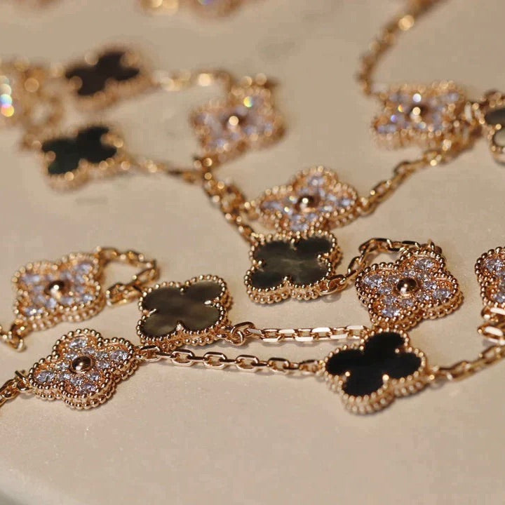 [Olivia JW]CLOVER 20 MOTIFS DARK MOP DIAMOND  NECKLACE