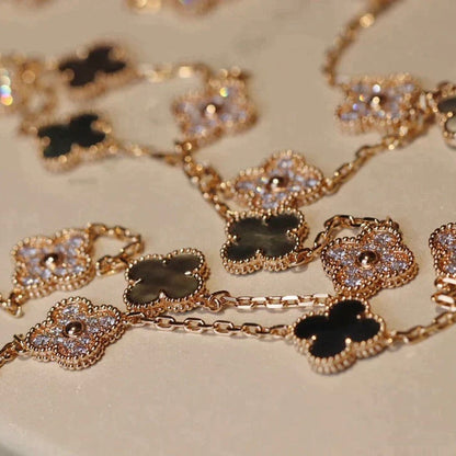[Olivia JW]CLOVER 20 MOTIFS DARK MOP DIAMOND  NECKLACE