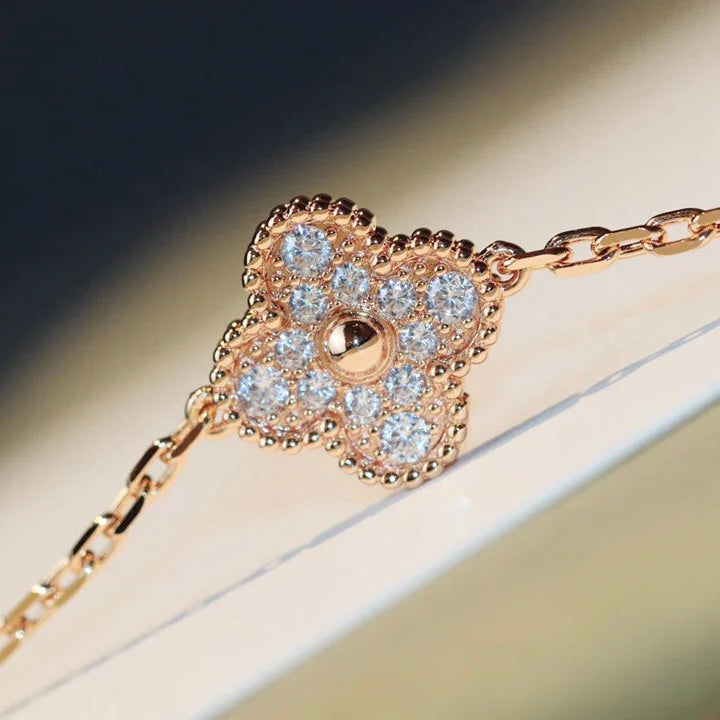 [Olivia JW]CLOVER 20 MOTIFS MALACHITE DIAMOND NECKLACE