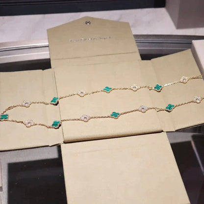 [Olivia JW]CLOVER 20 MOTIFS MALACHITE DIAMOND NECKLACE