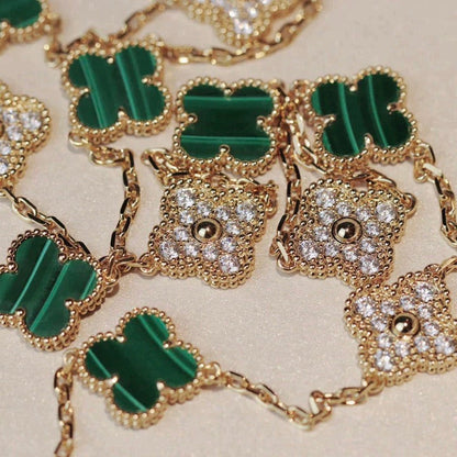 [Olivia JW]CLOVER 20 MOTIFS MALACHITE DIAMOND NECKLACE