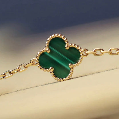 [Olivia JW]CLOVER 20 MOTIFS MALACHITE DIAMOND NECKLACE