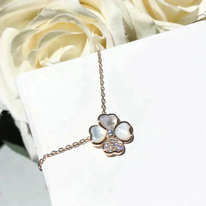 [Olivia JW]CLOVER MOP DIAMOND ROSE GOLD NECKLACE