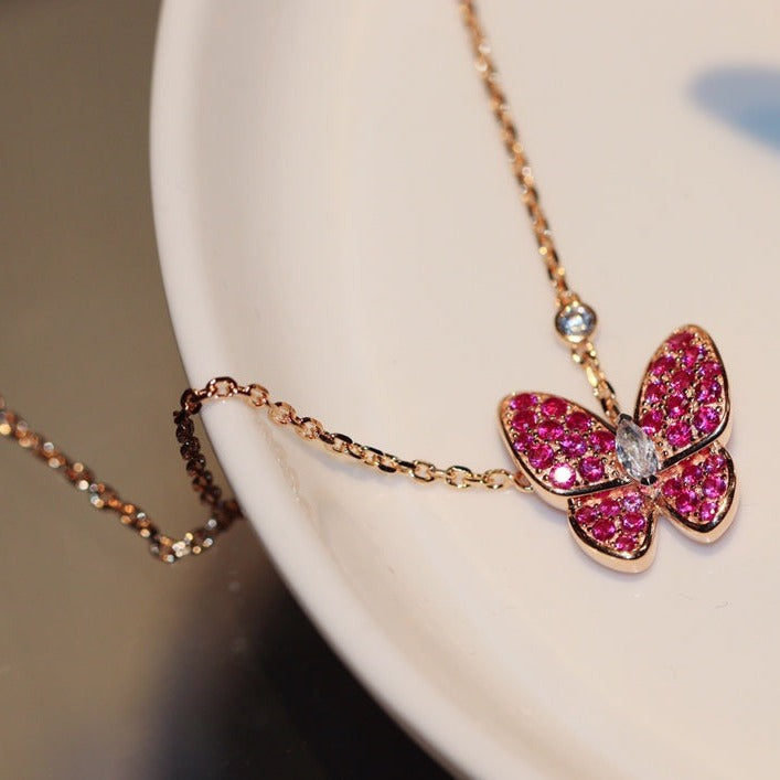 [Olivia JW]BUTTERFLY RED DIAMOND ROSE GOLD NECKLACE