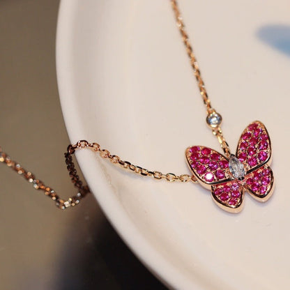 [Olivia JW]BUTTERFLY RED DIAMOND ROSE GOLD NECKLACE