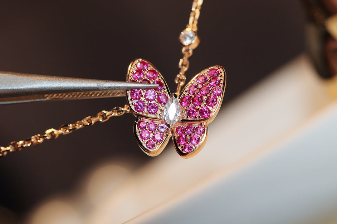 [Olivia JW]BUTTERFLY RED DIAMOND ROSE GOLD NECKLACE