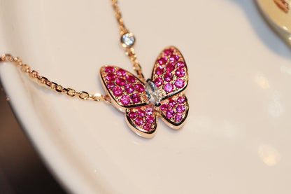 [Olivia JW]BUTTERFLY RED DIAMOND ROSE GOLD NECKLACE