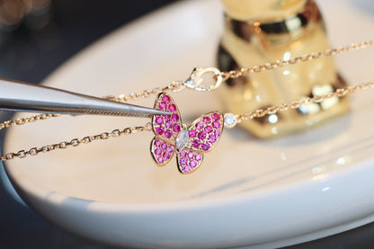 [Olivia JW]BUTTERFLY RED DIAMOND ROSE GOLD NECKLACE