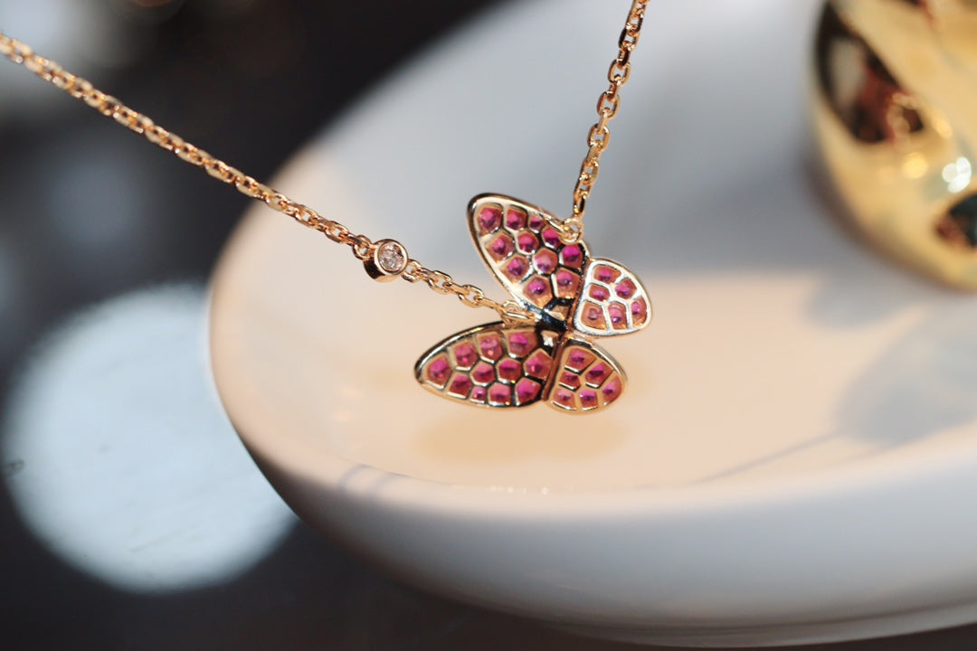 [Olivia JW]BUTTERFLY RED DIAMOND ROSE GOLD NECKLACE