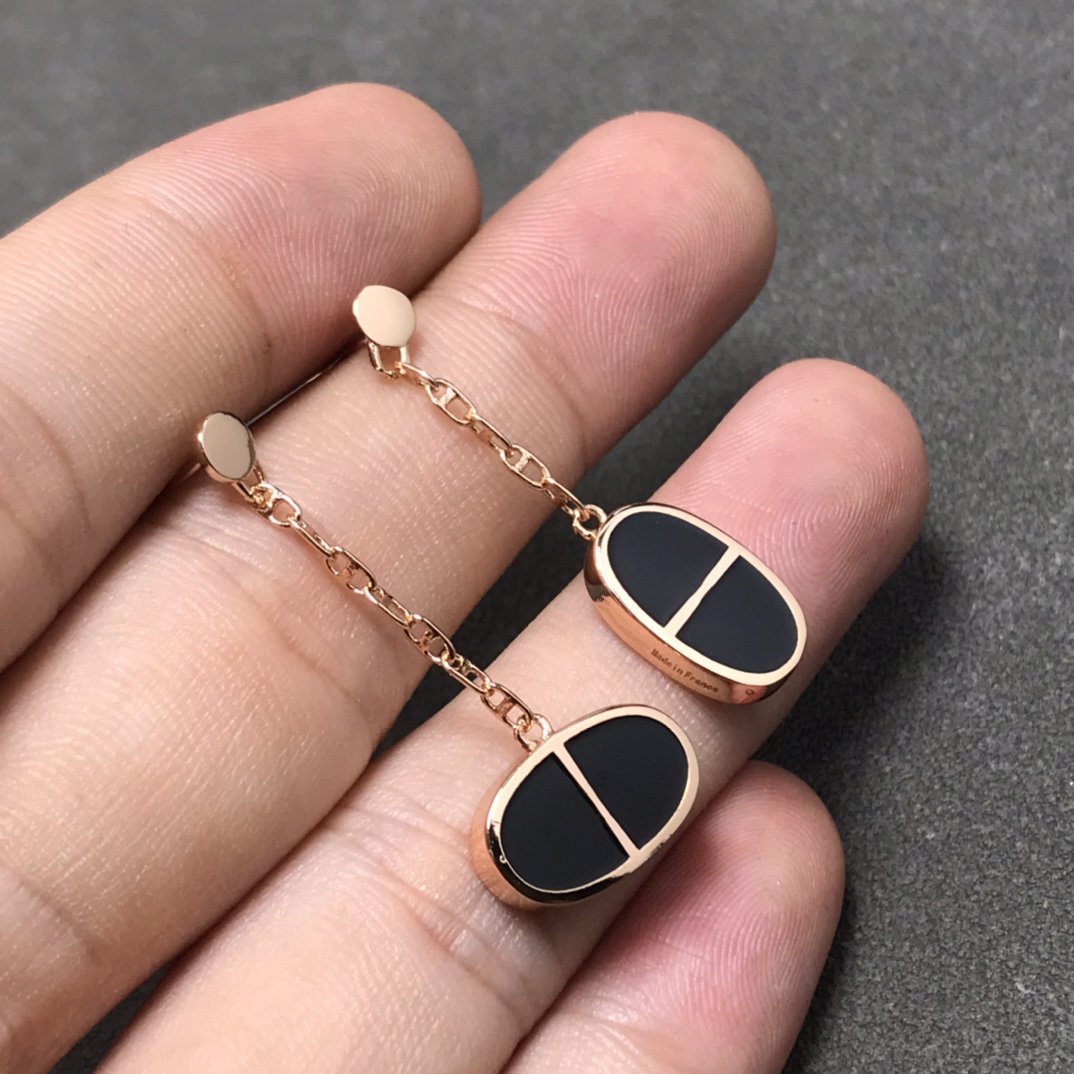 [Olivia JW]CHAINE VERSO BLACK CERAMIC SILVER EARRINGS