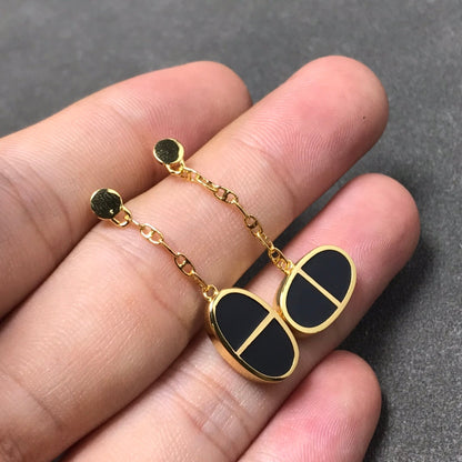 [Olivia JW]CHAINE VERSO BLACK CERAMIC SILVER EARRINGS