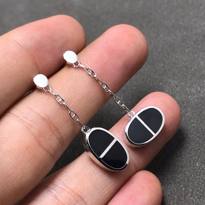 [Olivia JW]CHAINE VERSO BLACK CERAMIC SILVER EARRINGS