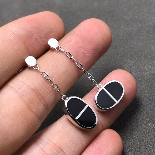 [Olivia JW]CHAINE VERSO BLACK CERAMIC SILVER EARRINGS
