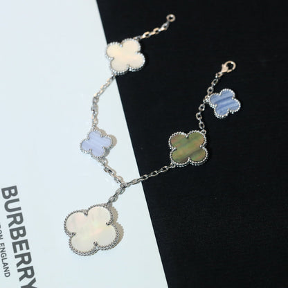 [Olivia JW]CLOVER BRACELET 5 MOTIFS MOP CHALCEDONY SILVER