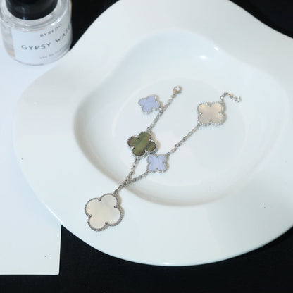 [Olivia JW]CLOVER BRACELET 5 MOTIFS MOP CHALCEDONY SILVER