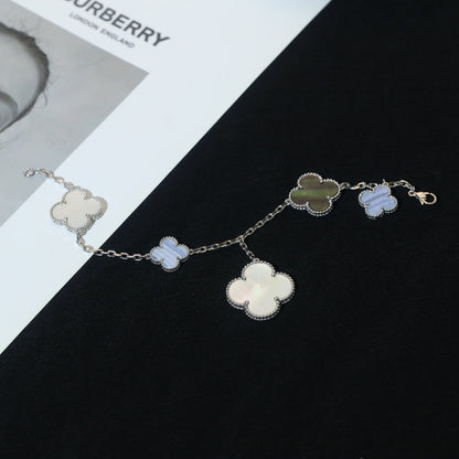 [Olivia JW]CLOVER BRACELET 5 MOTIFS MOP CHALCEDONY SILVER
