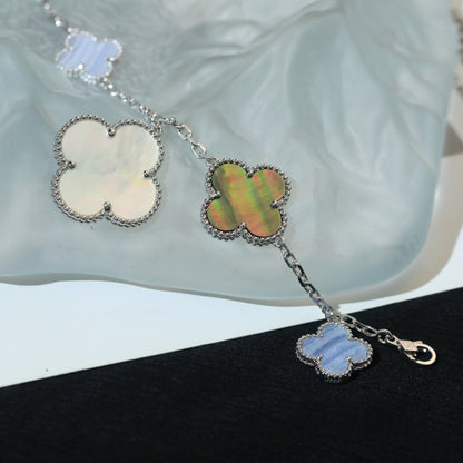 [Olivia JW]CLOVER BRACELET 5 MOTIFS MOP CHALCEDONY SILVER