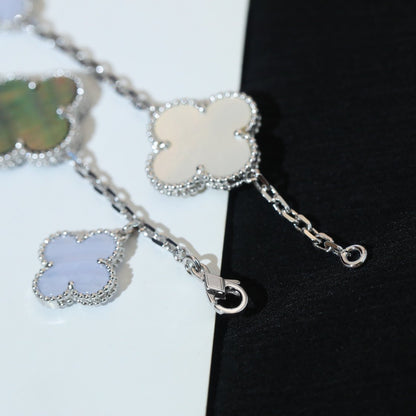 [Olivia JW]CLOVER BRACELET 5 MOTIFS MOP CHALCEDONY SILVER