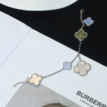 [Olivia JW]CLOVER BRACELET 5 MOTIFS MOP CHALCEDONY SILVER