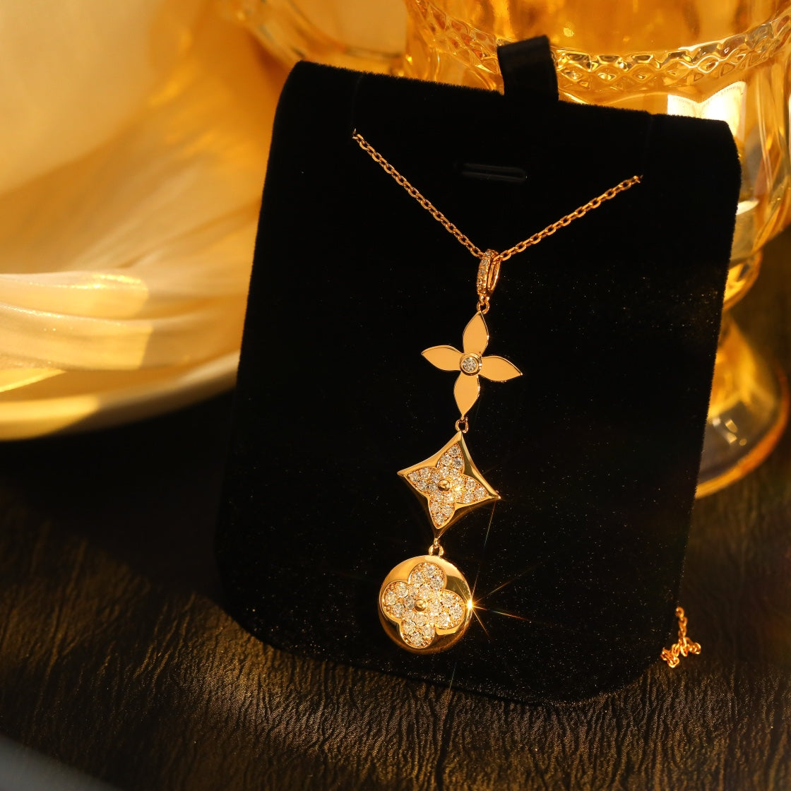 [Olivia JW]STAR AND SUN DIAMOND PINK GOLD NECKLACE