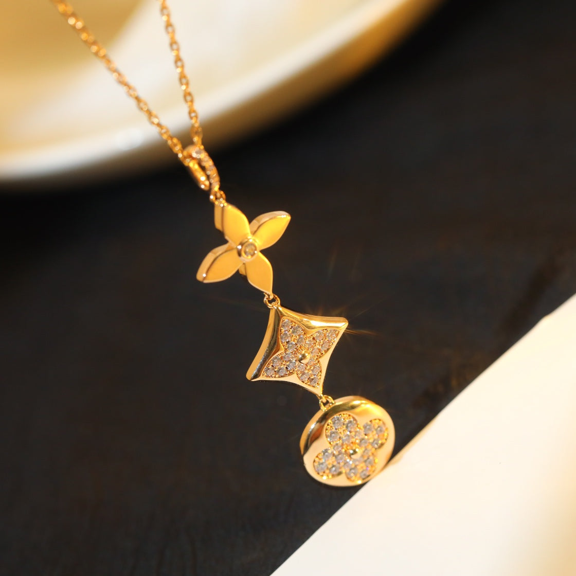 [Olivia JW]STAR AND SUN DIAMOND PINK GOLD NECKLACE