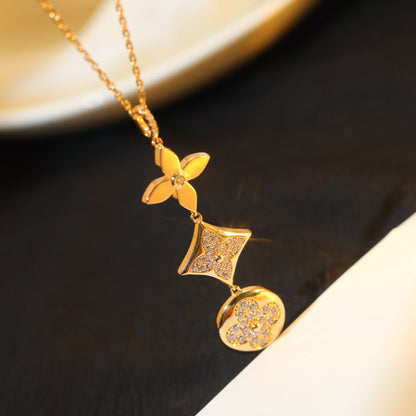 [Olivia JW]STAR AND SUN DIAMOND PINK GOLD NECKLACE