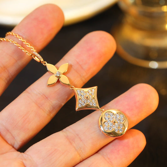 [Olivia JW]STAR AND SUN DIAMOND PINK GOLD NECKLACE