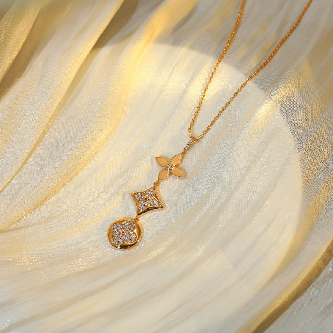 [Olivia JW]STAR AND SUN DIAMOND PINK GOLD NECKLACE