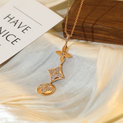 [Olivia JW]STAR AND SUN DIAMOND PINK GOLD NECKLACE