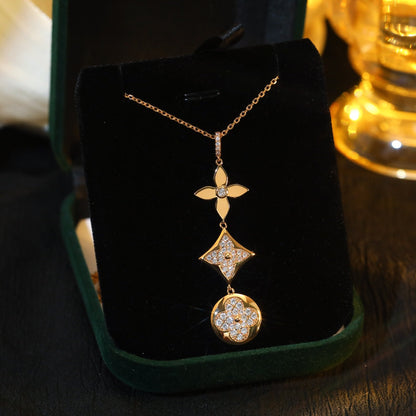 [Olivia JW]STAR AND SUN DIAMOND PINK GOLD NECKLACE