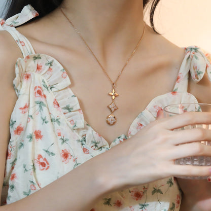 [Olivia JW]STAR AND SUN DIAMOND PINK GOLD NECKLACE