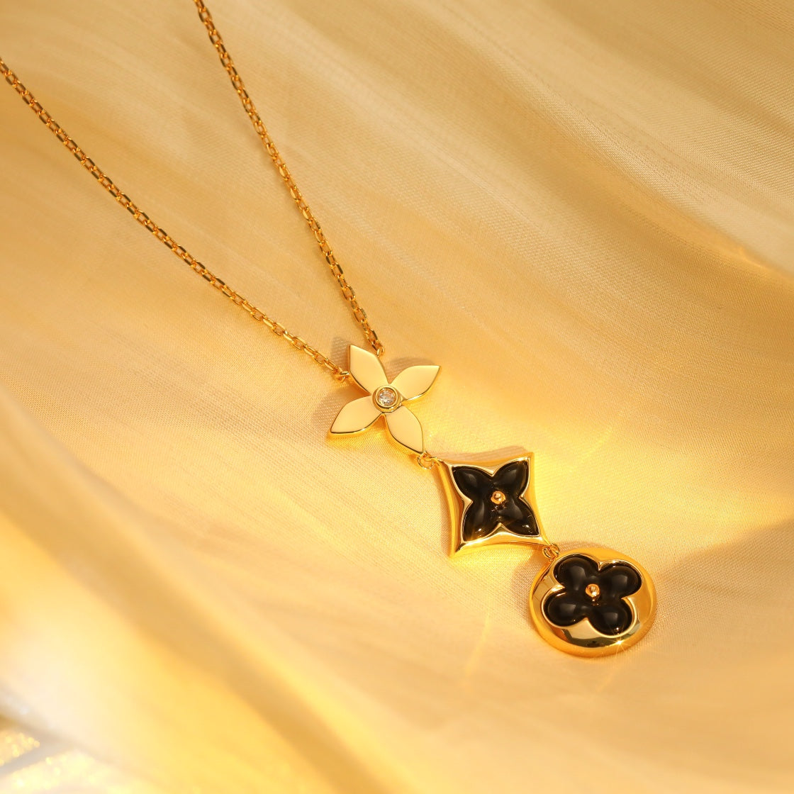 [Olivia JW]STAR AND SUN ONYX PINK GOLD NECKLACE