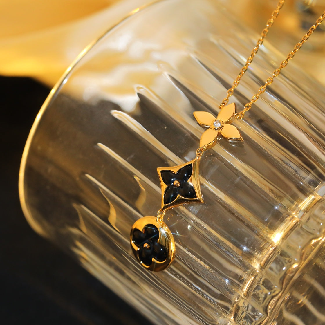 [Olivia JW]STAR AND SUN ONYX PINK GOLD NECKLACE