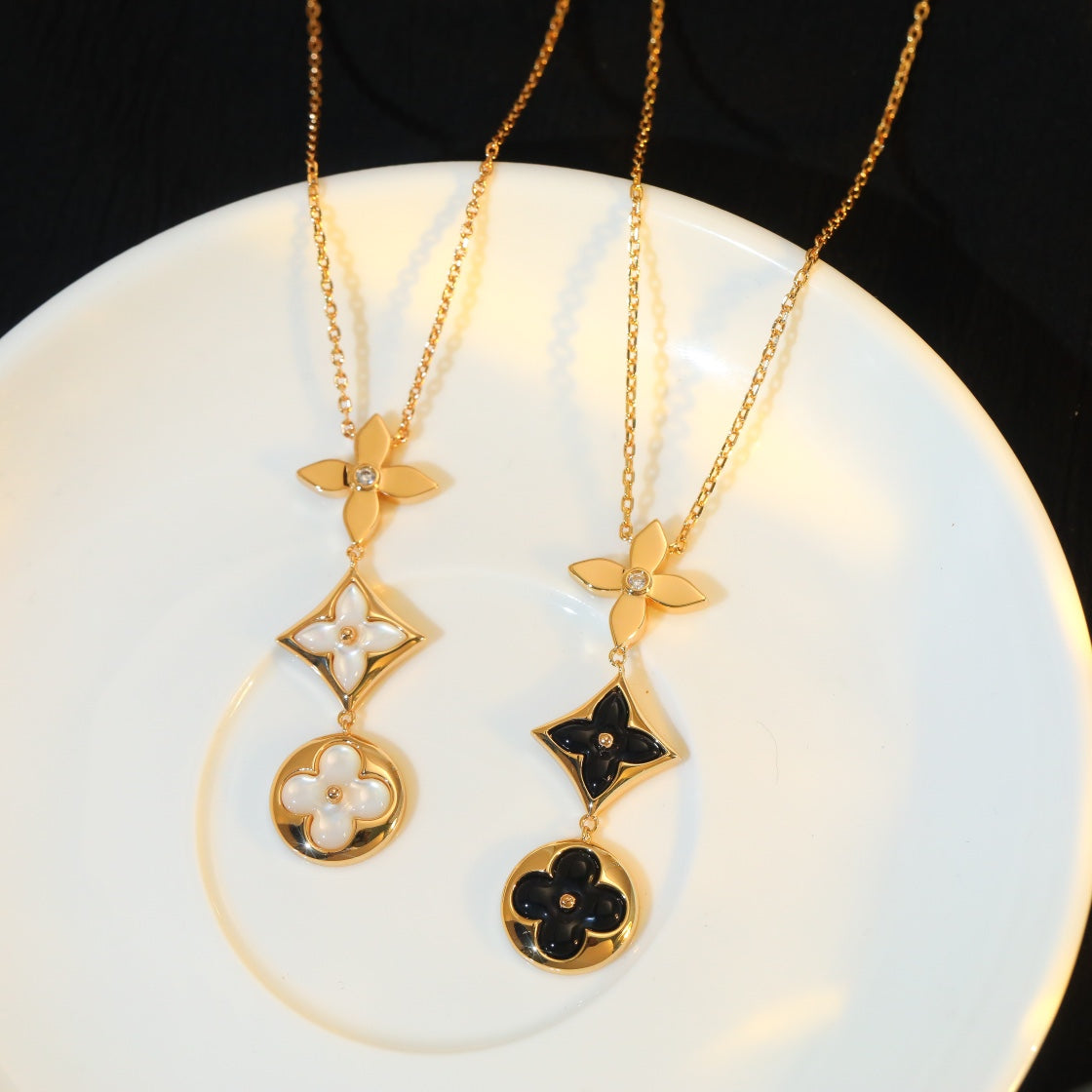 [Olivia JW]STAR AND SUN ONYX PINK GOLD NECKLACE