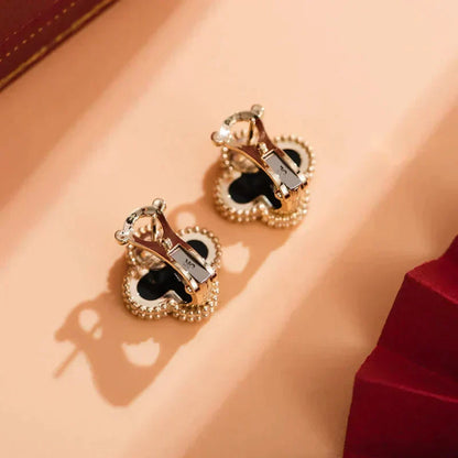 [Olivia JW]CLOVER MEDIUM 1 MOTIFS  ONYX STUD EARRINGS