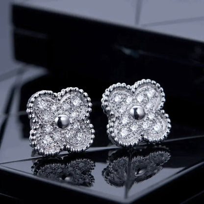 [Olivia JW]CLOVER 1 MOTIFS DIAMOND STUD EARRINGS SILVER