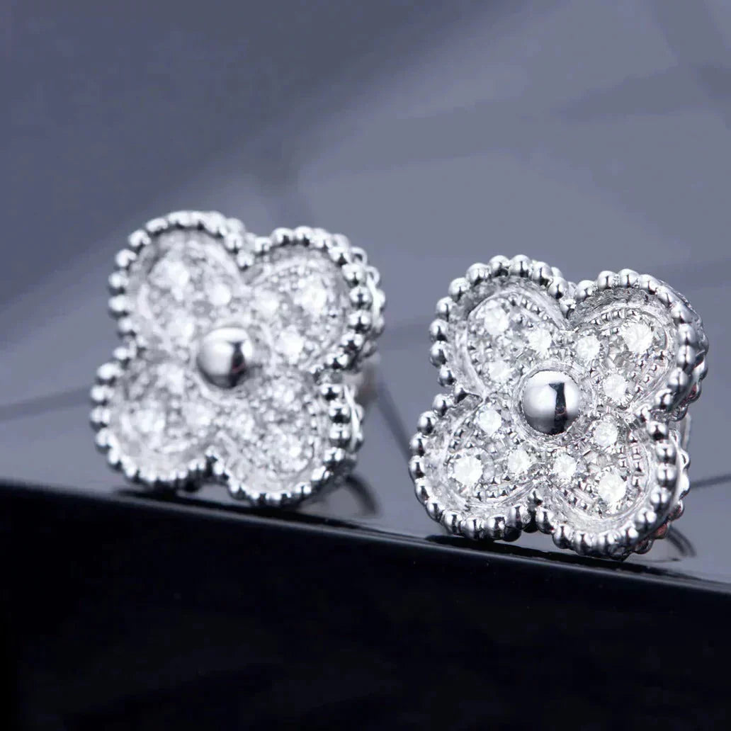 [Olivia JW]CLOVER 1 MOTIFS DIAMOND STUD EARRINGS SILVER