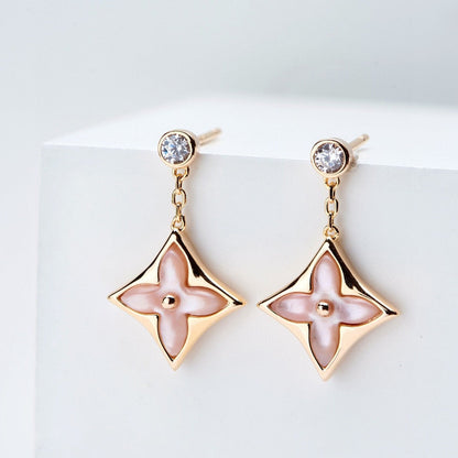 [Olivia JW]DOUBLE STAR PINK GOLD MOP DROP EARRINGS